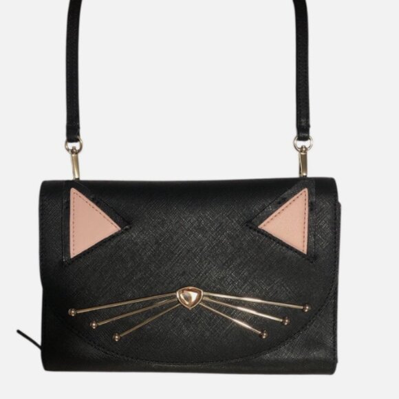 Kate Spade New York Jazz Things Up Black Cat Face Winni Crossbody Bag-NWOT - Picture 1 of 5